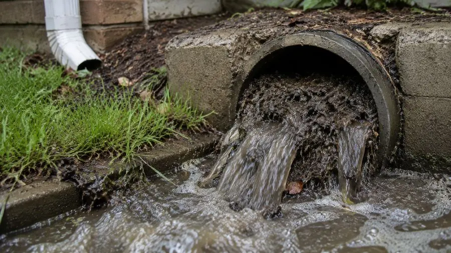 Wastewater overflowing from an outdoor sewer drain, Carrum Downs